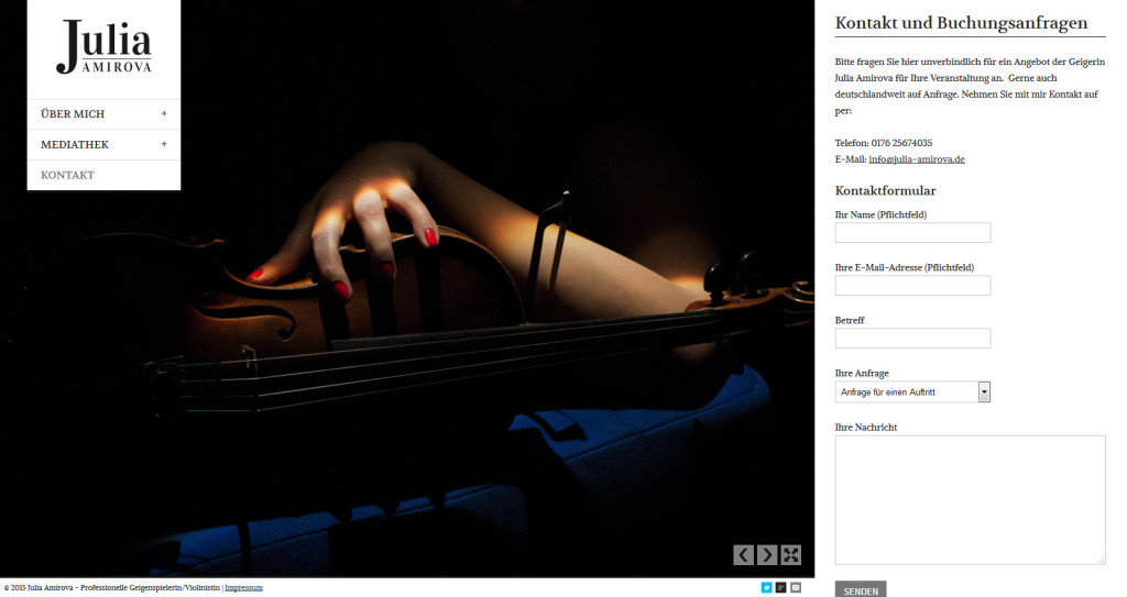 Webseite für die Geigenspielerin / Violinistin Julia Amirova | Webdesign | Responsive Design | Grafikdesign | Suchmaschinenoptimierung | Corporate Design