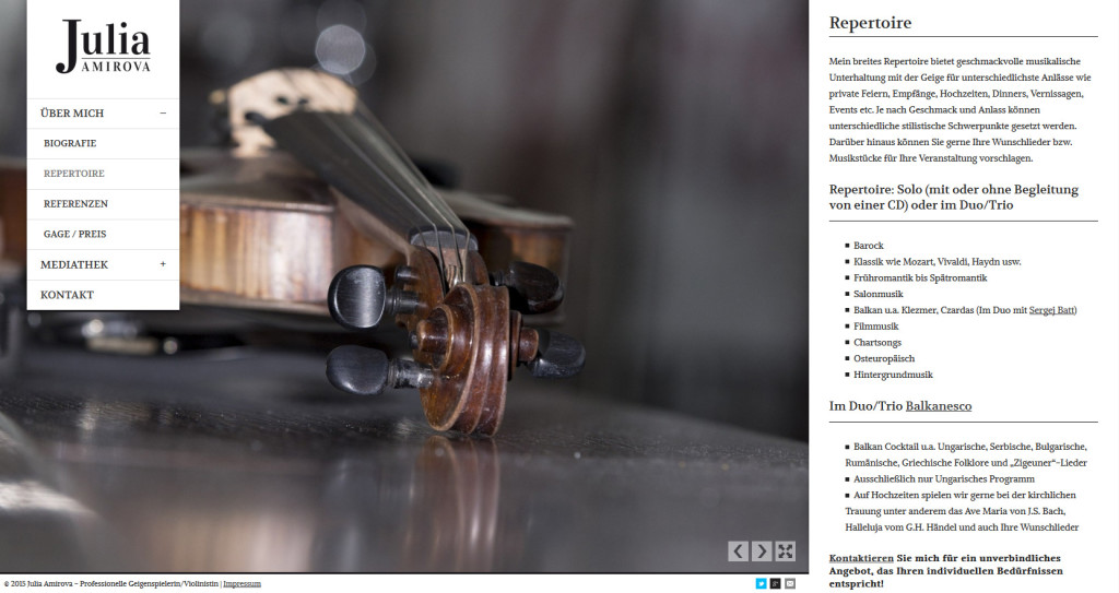 Webseite für die Geigenspielerin / Violinistin Julia Amirova | Webdesign | Responsive Design | Grafikdesign | Suchmaschinenoptimierung | Corporate Design